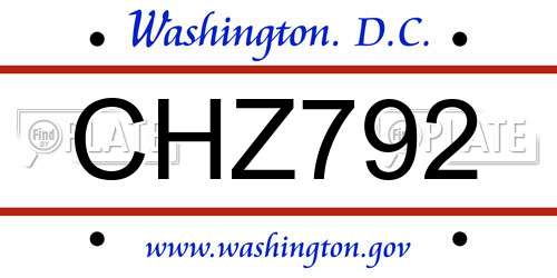 CHZ792 District Of Columbia License Plate
