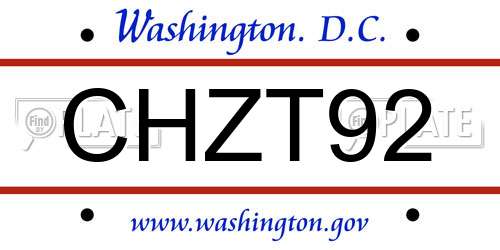 CHZT92 District Of Columbia License Plate