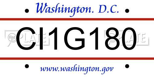 CI1G180 District Of Columbia License Plate