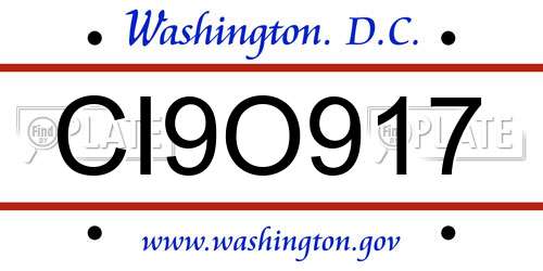 CI9O917 District Of Columbia License Plate