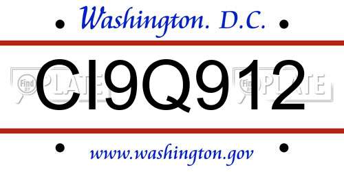 CI9Q912 District Of Columbia License Plate