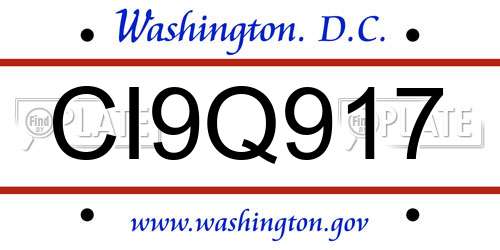 CI9Q917 District Of Columbia License Plate
