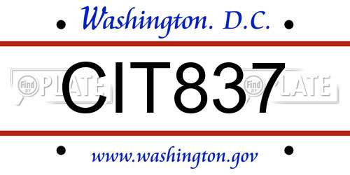 CIT837 District Of Columbia License Plate