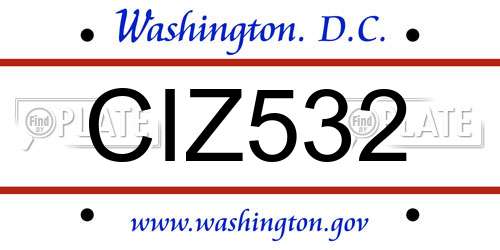 CIZ532 District Of Columbia License Plate