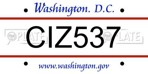 CIZ537 District Of Columbia License Plate