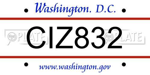 CIZ832 District Of Columbia License Plate