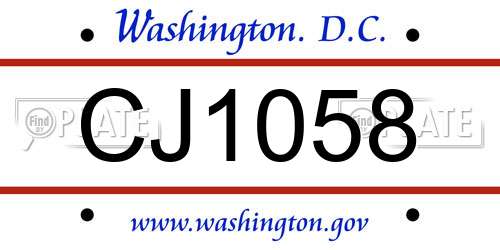 CJ1058 District Of Columbia License Plate