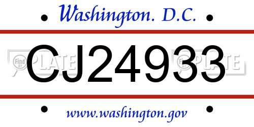 CJ24933 District Of Columbia License Plate