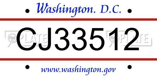 CJ33512 District Of Columbia License Plate