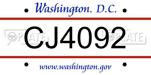 CJ4092 District Of Columbia License Plate