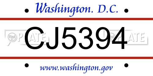 CJ5394 District Of Columbia License Plate
