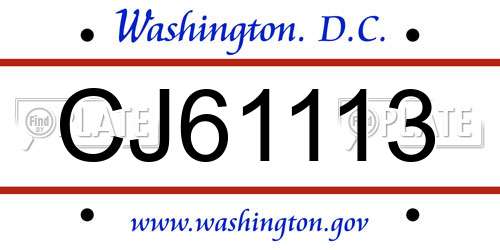 CJ61113 District Of Columbia License Plate
