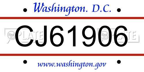 CJ61906 District Of Columbia License Plate