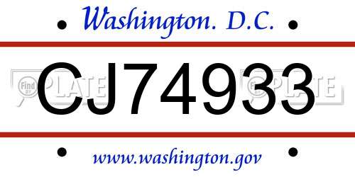 CJ74933 District Of Columbia License Plate