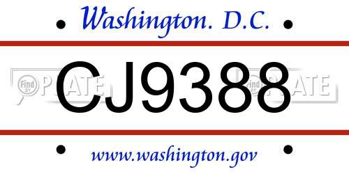 CJ9388 District Of Columbia License Plate