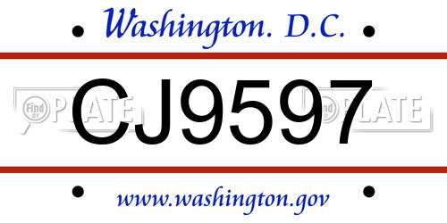 CJ9597 District Of Columbia License Plate