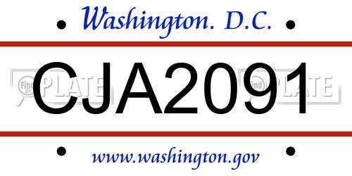 CJA2091 District Of Columbia License Plate