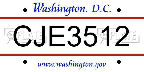 CJE3512 District Of Columbia License Plate