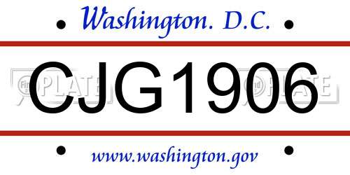 CJG1906 District Of Columbia License Plate