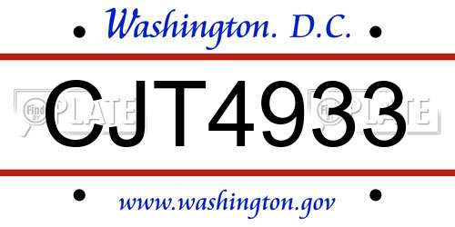 CJT4933 District Of Columbia License Plate