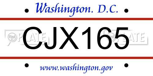 CJX165 District Of Columbia License Plate