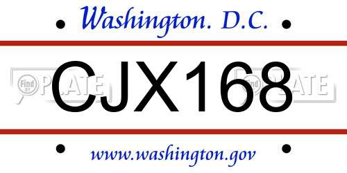 CJX168 District Of Columbia License Plate