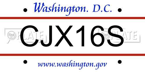 CJX16S District Of Columbia License Plate