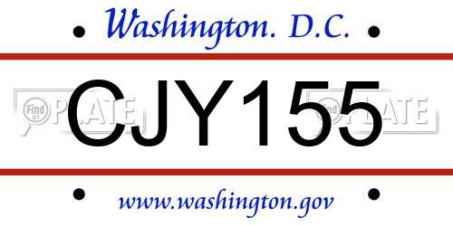 CJY155 District Of Columbia License Plate