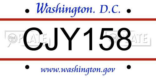 CJY158 District Of Columbia License Plate