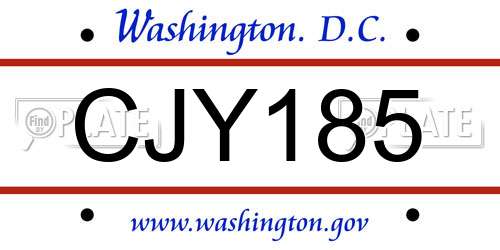 CJY185 District Of Columbia License Plate