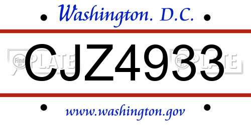 CJZ4933 District Of Columbia License Plate