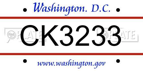 CK3233 District Of Columbia License Plate