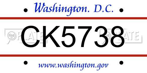 CK5738 District Of Columbia License Plate
