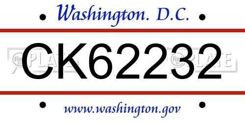 CK62232 District Of Columbia License Plate