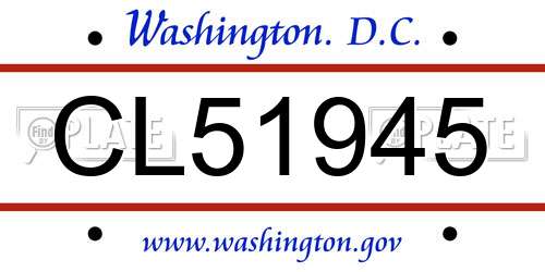 CL51945 District Of Columbia License Plate