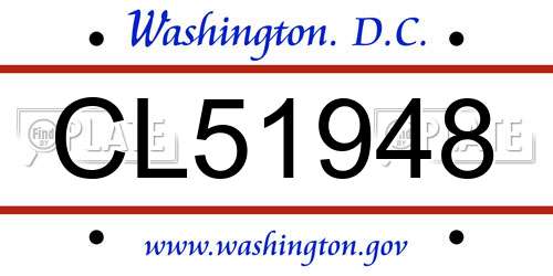 CL51948 District Of Columbia License Plate