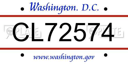 CL72574 District Of Columbia License Plate