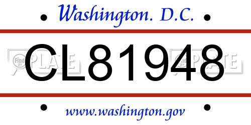 CL81948 District Of Columbia License Plate