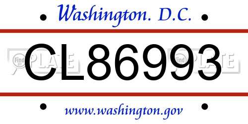 CL86993 District Of Columbia License Plate