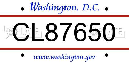 CL87650 District Of Columbia License Plate