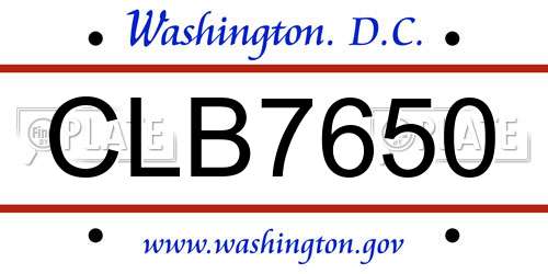 CLB7650 District Of Columbia License Plate