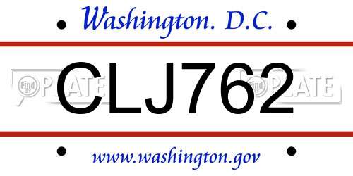 CLJ762 District Of Columbia License Plate