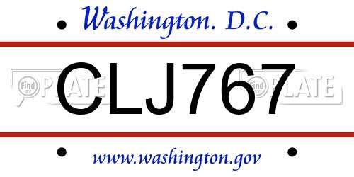 CLJ767 District Of Columbia License Plate