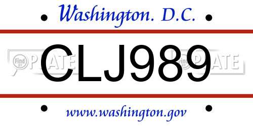 CLJ989 District Of Columbia License Plate