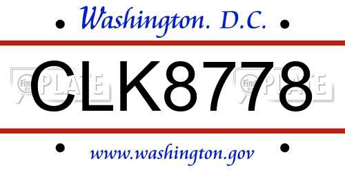 CLK8778 District Of Columbia License Plate