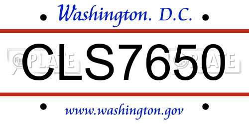 CLS7650 District Of Columbia License Plate