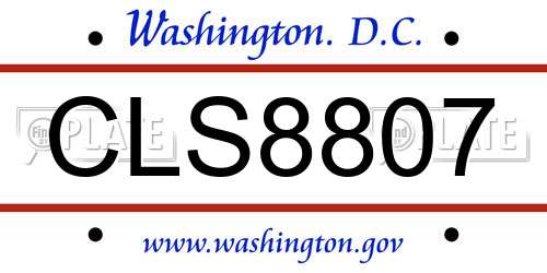 CLS8807 District Of Columbia License Plate