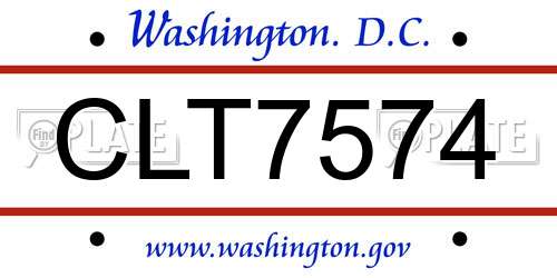 CLT7574 District Of Columbia License Plate