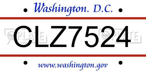 CLZ7524 District Of Columbia License Plate
