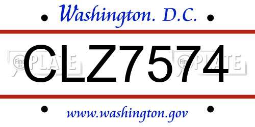 CLZ7574 District Of Columbia License Plate